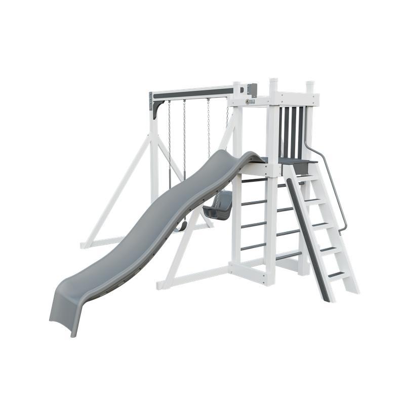 Basecamp 22 swing set in white and gray, front right