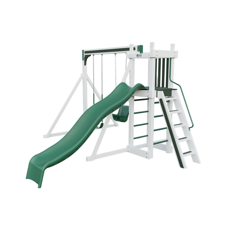 Basecamp 22 swing set in white and green, front right