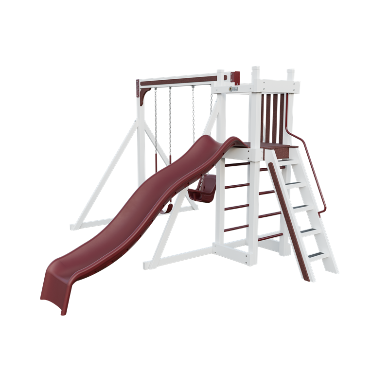 Basecamp 22 swing set in white and red, front right