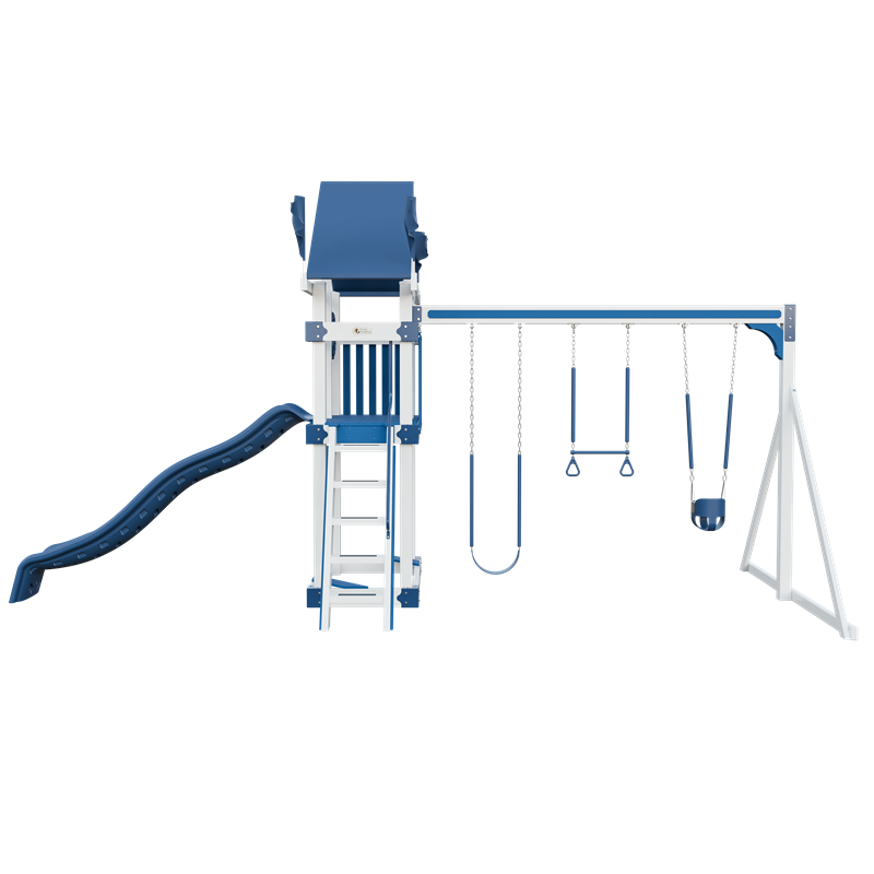 Basecamp 35 swing set in white and blue, front