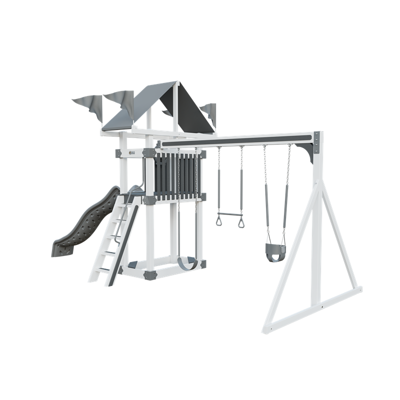 Basecamp 35 swing set in white and gray, front right