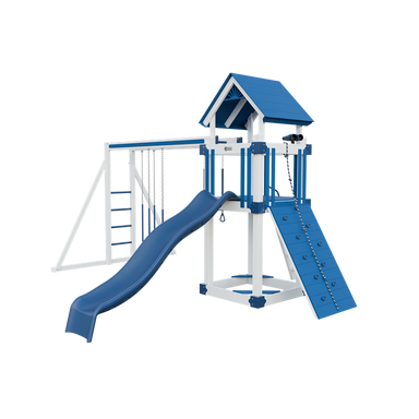 Basecamp 44 swing set in white and blue, front right