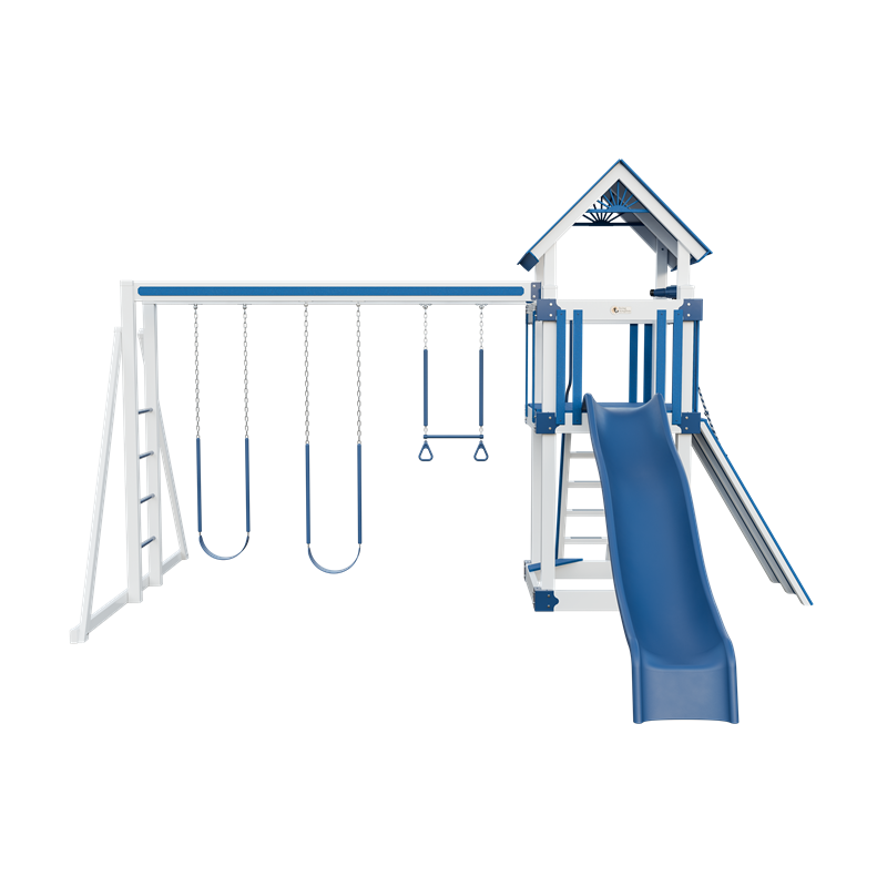 Basecamp 44 swing set in white and blue, front