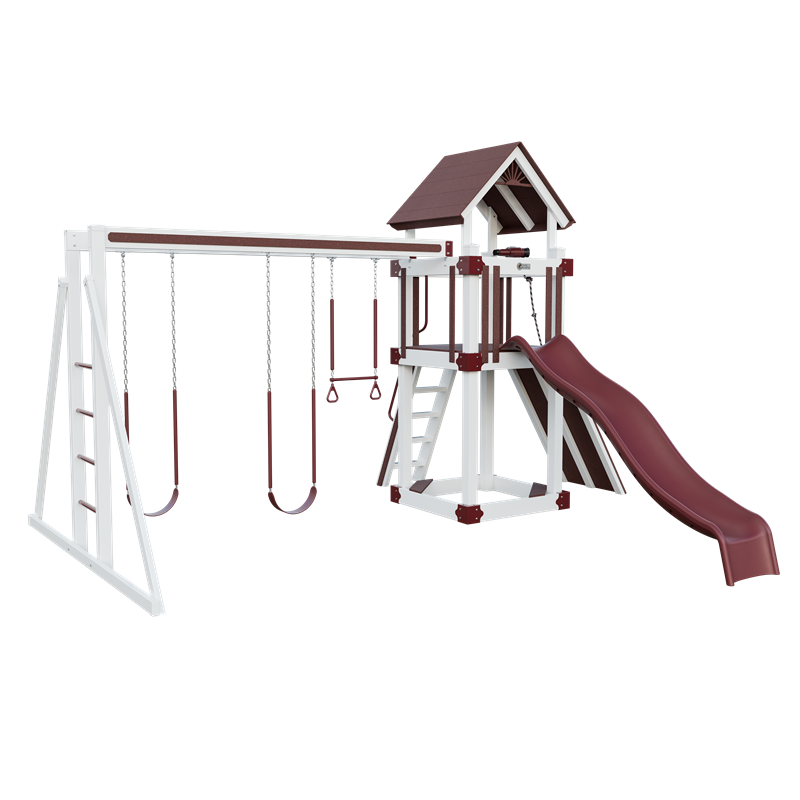 Basecamp 44 swing set in white and red, front left