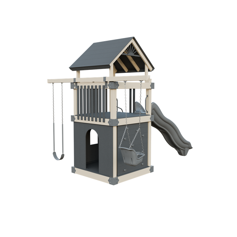 Basecamp 55 Clubhouse swing set in almond and gray, back right