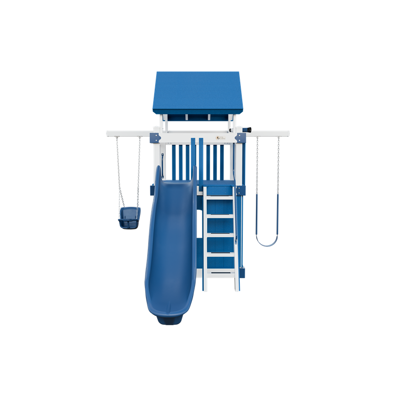 Basecamp 55 Clubhouse swing set in white and blue, front