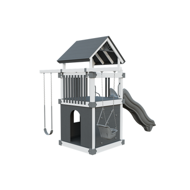 Basecamp 55 Clubhouse swing set in white and gray, back right