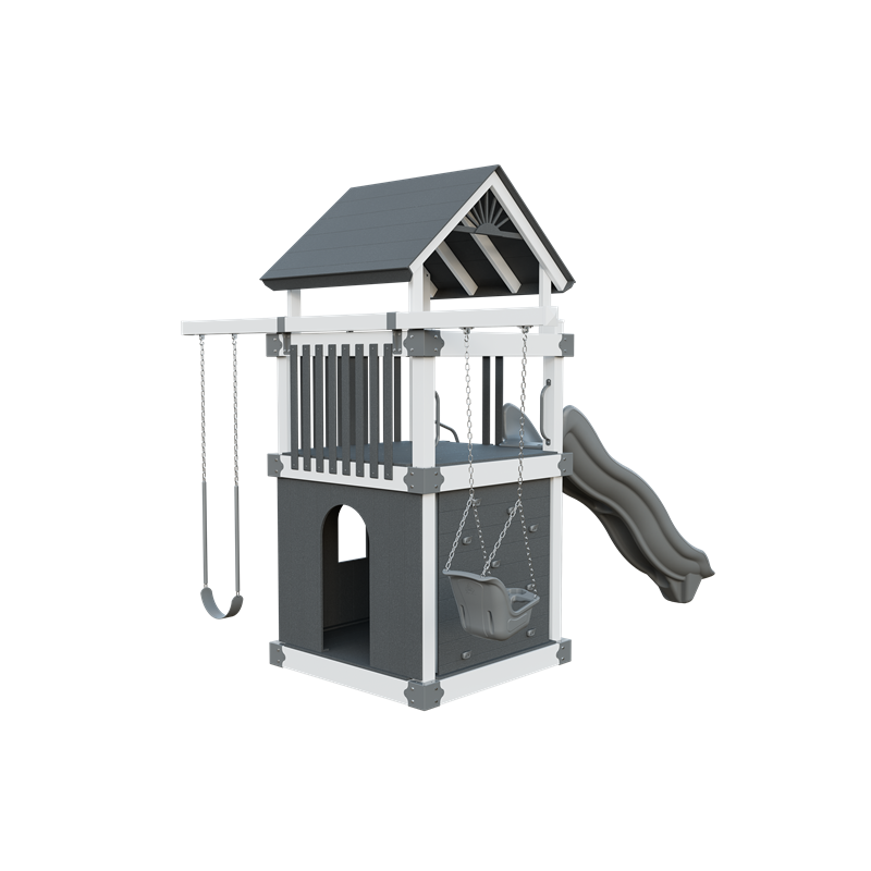 Basecamp 55 Clubhouse swing set in white and gray, back right