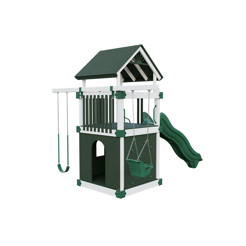 Basecamp 55 Clubhouse swing set in white and green, back right