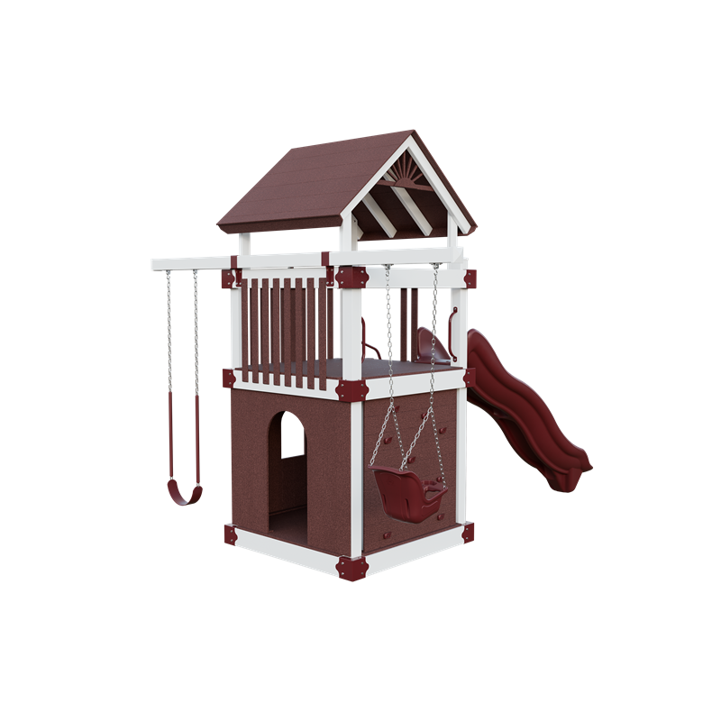 Basecamp 55 Clubhouse swing set in white and red, back right