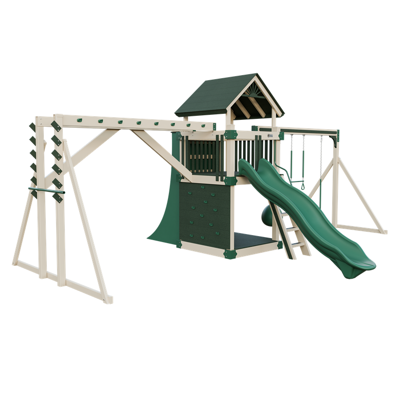 Basecamp 55 Fitness swing set in almond and green, front left