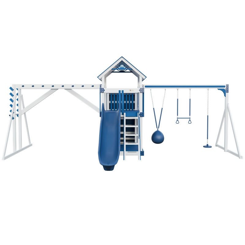 Basecamp 55 Fitness swing set in white and blue, front