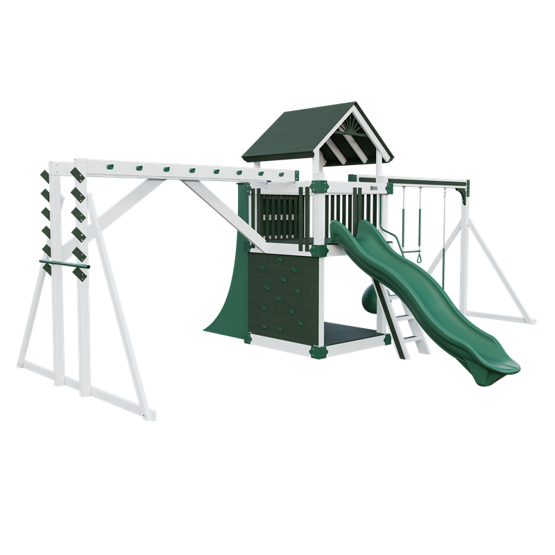 Basecamp 55 Fitness swing set in white and green, front left