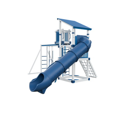 Basecamp 55 Lookout swing set in white and blue, front right