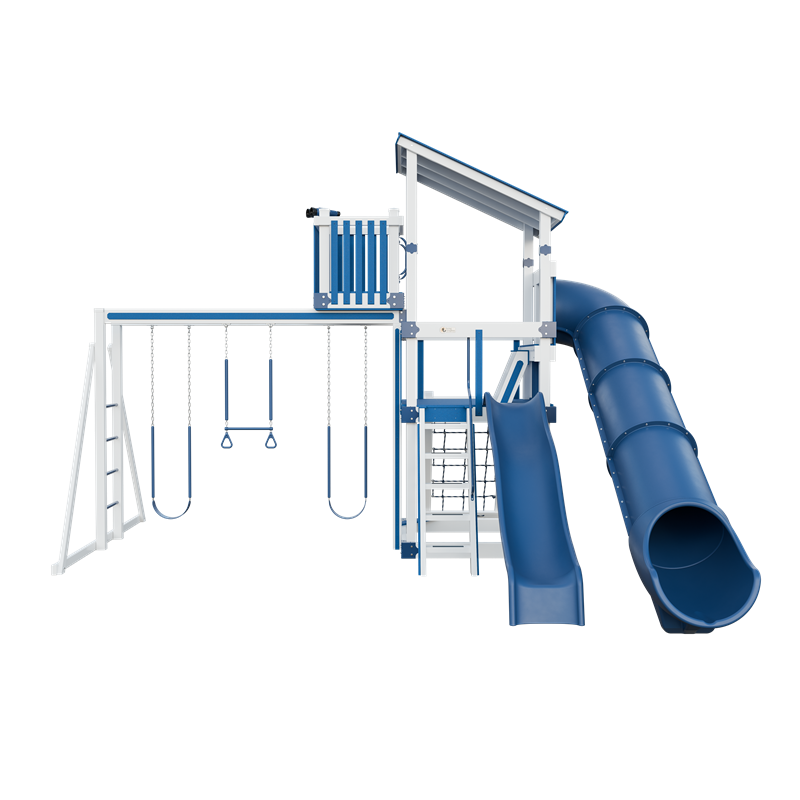 Basecamp 55 Lookout swing set in white and blue, front