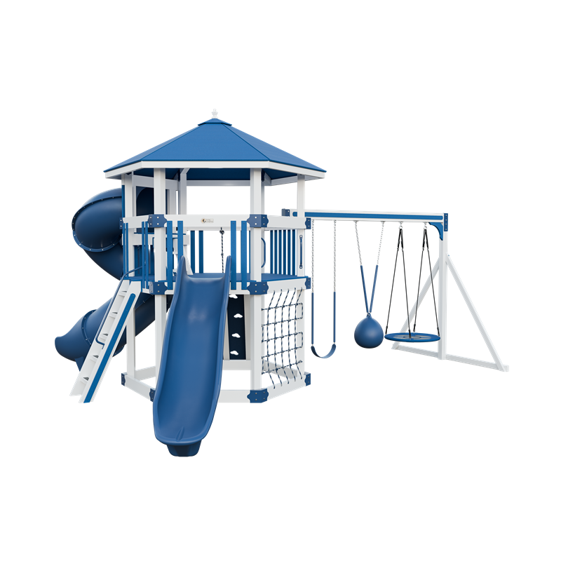 Basecamp 77 Honeycomb swing set in white and blue, front