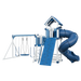 Super 48 Turbo swing set in white and blue, front right