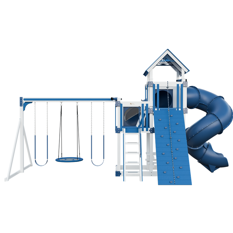 Super 48 Turbo swing set in white and blue, front