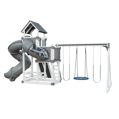 Super 48 Turbo swing set in white and gray, back right