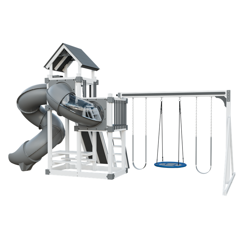 Super 48 Turbo swing set in white and gray, back right