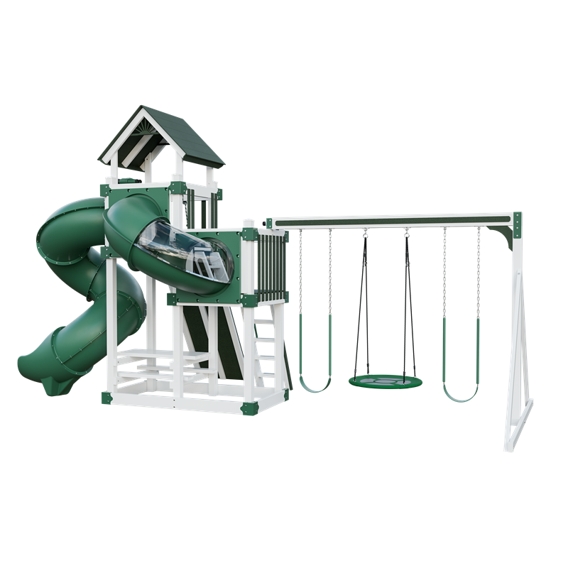 Super 48 Turbo swing set in white and green, back right