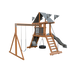 Climber 35 swing set in wood grain and gray, front left