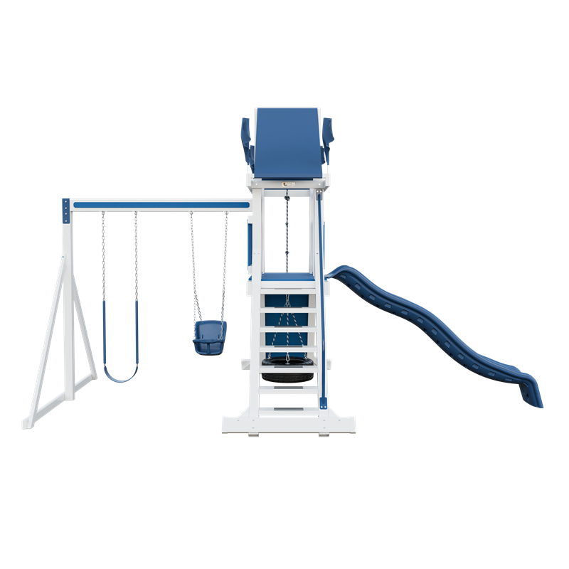 Climber 35 swing set in white and blue, front