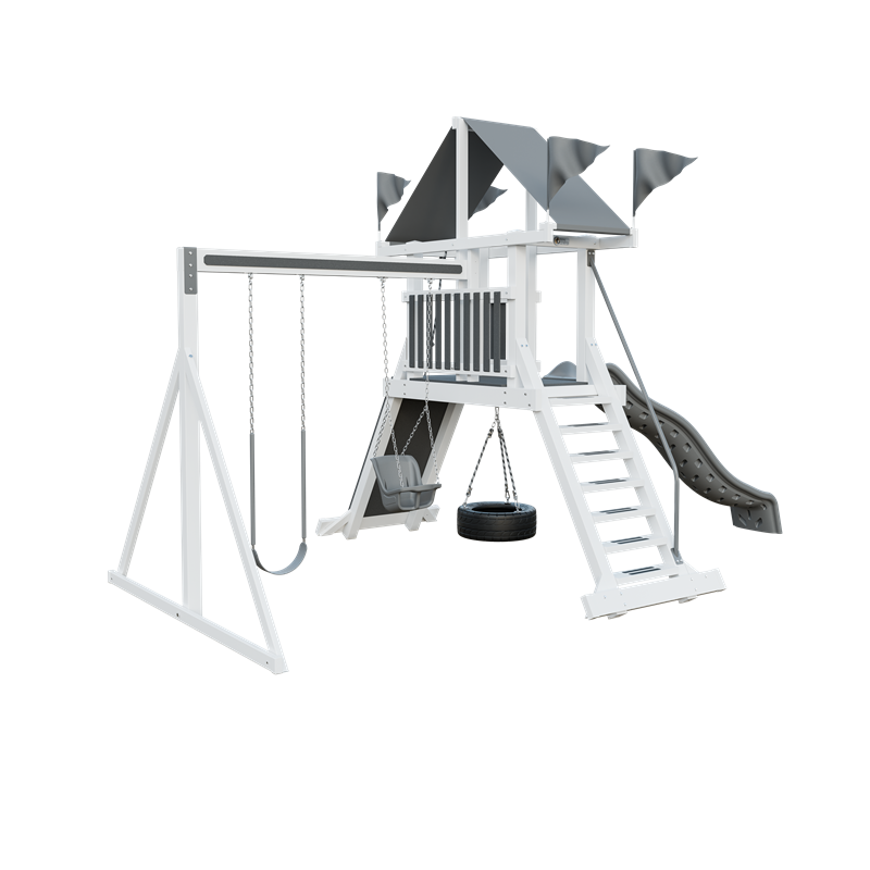 Climber 35 swing set in white and gray, front left