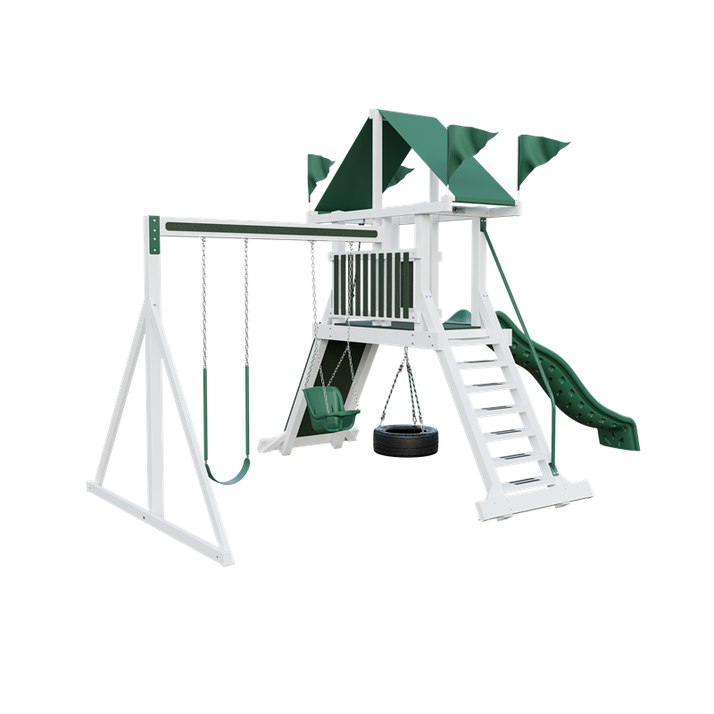 Climber 35 swing set in white and green, front left