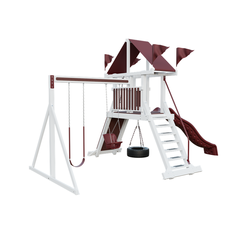 Climber 35 swing set in white and red, front left