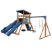 Climber 55 Deluxe swing set in wood grain and blue, front right