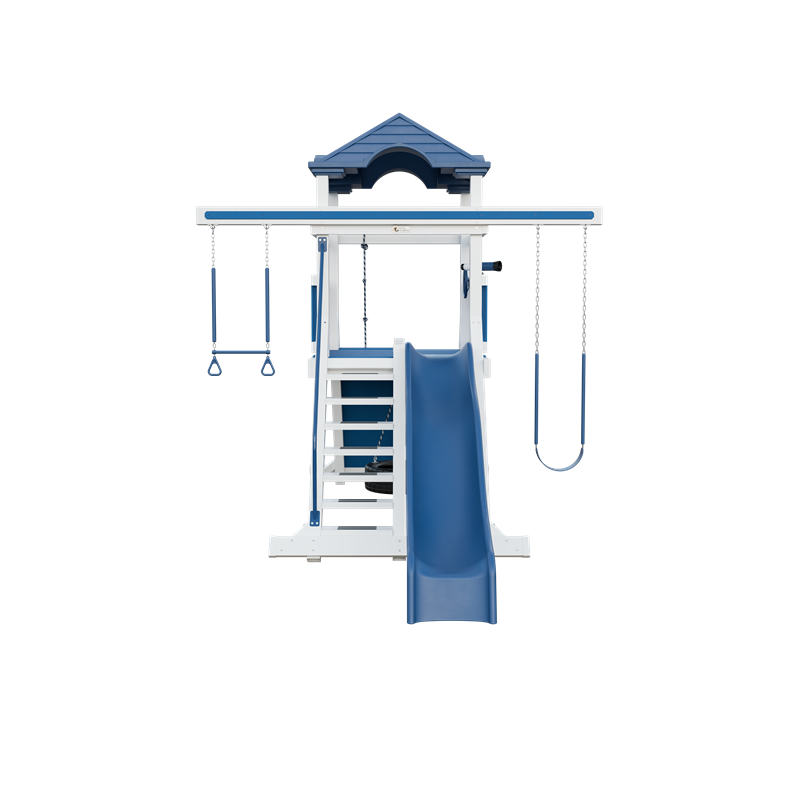 Climber 55 swing set in white and blue, front