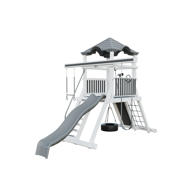 Climber 55 swing set in white and gray, front right