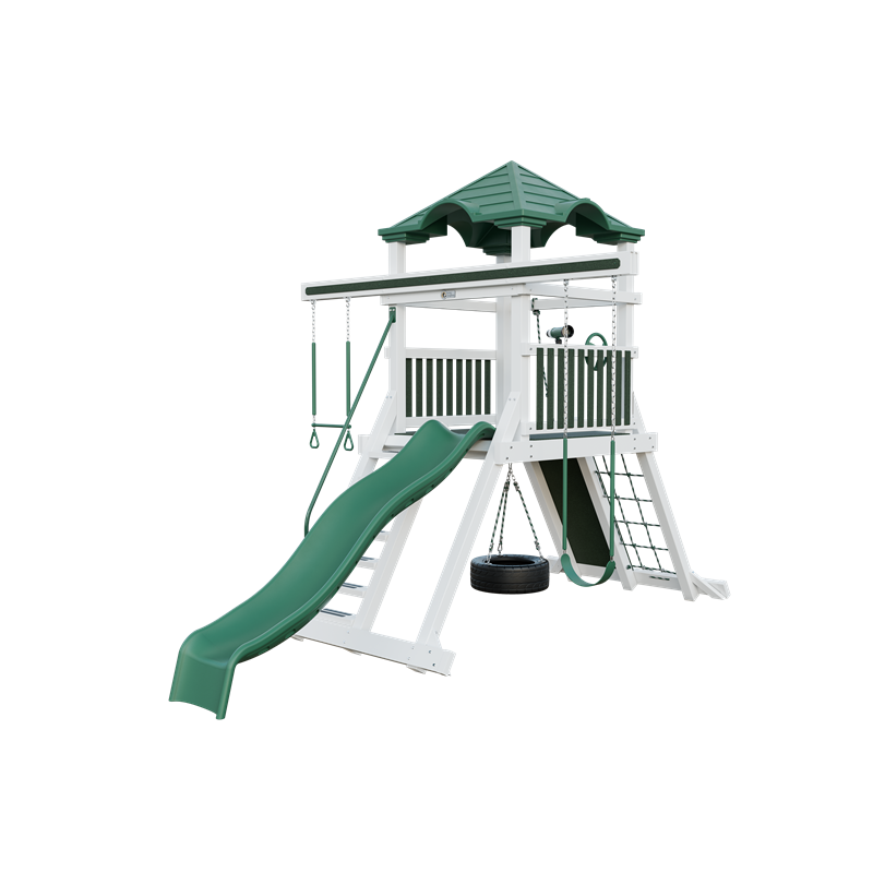 Climber 55 swing set in white and green, front right