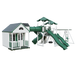 Cottage Escape swing set in white and green, front left