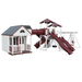 Cottage Escape swing set in white and red, front left