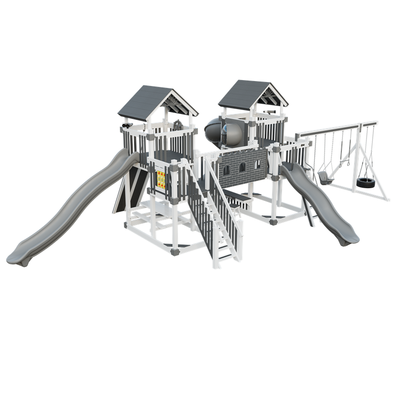 Fortress swing set in white and gray, front left