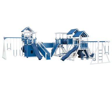 Kingdom swing set in white and blue, front right