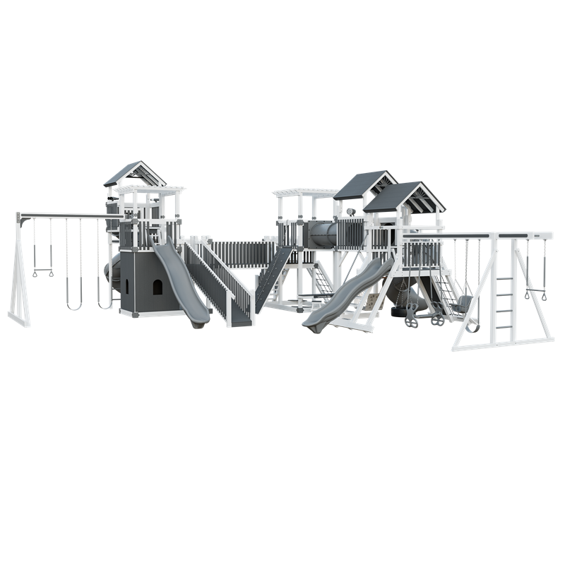 Kingdom swing set in white and gray, front right