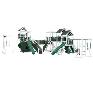 Kingdom swing set in white and green, front right