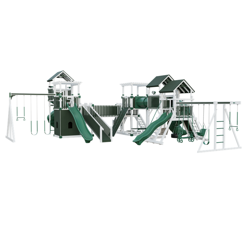 Kingdom swing set in white and green, front right