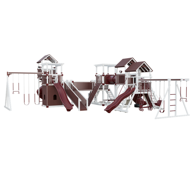 Kingdom swing set in white and red, front right