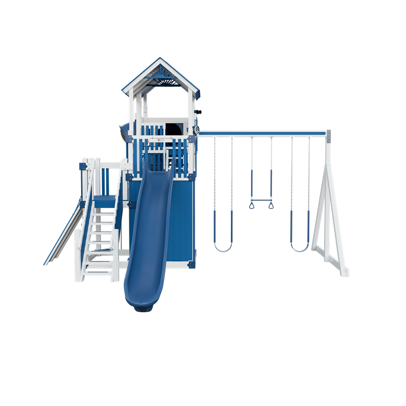 Summit swing set in white and blue, front