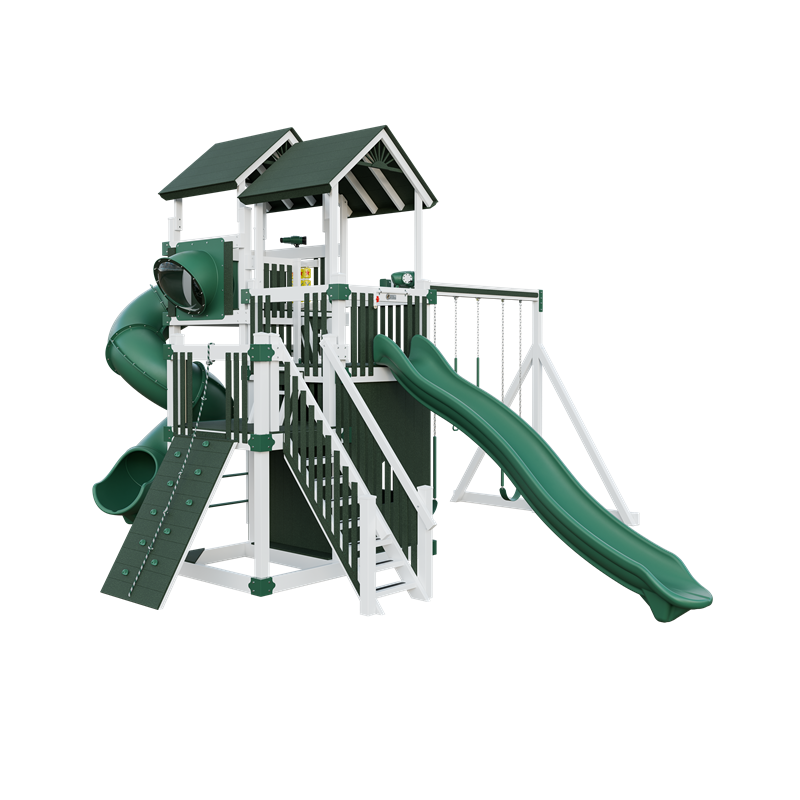 Summit swing set in white and green, front left