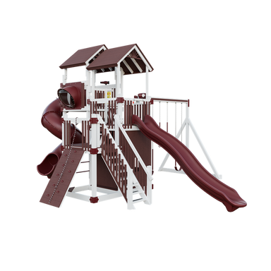 Summit swing set in white and red, front left