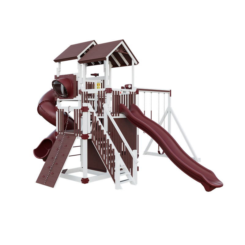 Summit swing set in white and red, front left