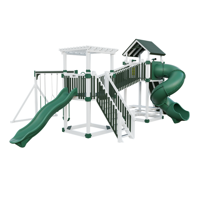 Traverse swing set in white and green, front right